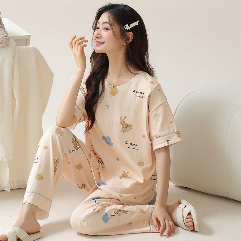 月子服夏季薄款棉质产后短袖长裤大码孕妇哺乳睡衣女怀孕期家居服高清大图