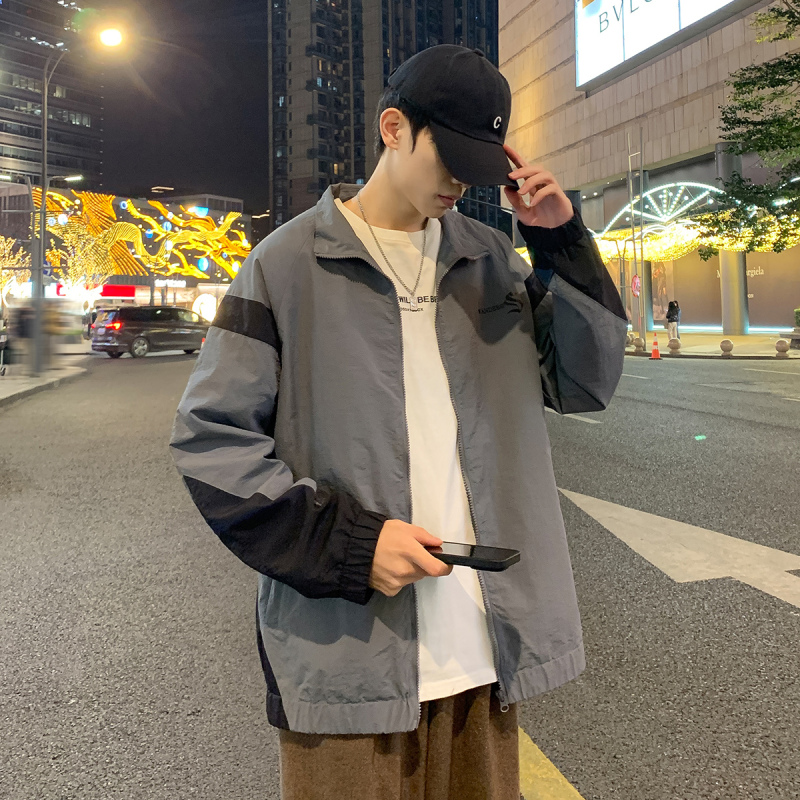 [2.5折价120元]唐狮春季新款外套男拼接立领户外休闲酷帅防风冲锋少男上衣