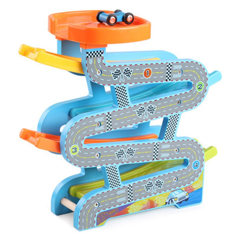 木质云霄飞车 四层滑翔车 轨迹车滑滑车儿童互动玩具 四轨高架 4车