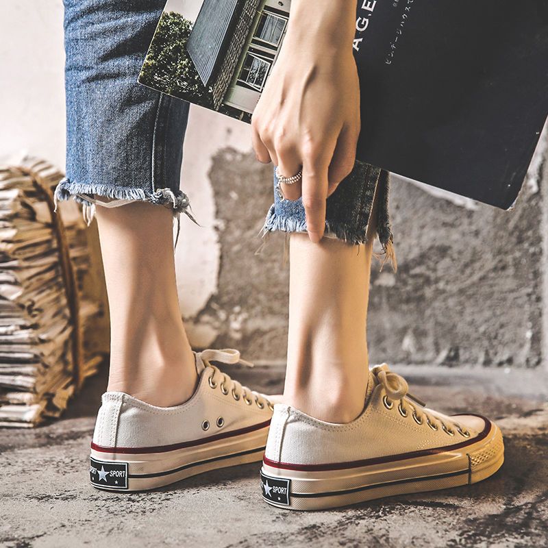 1970s经典百搭低帮帆布鞋女学生韩版原宿ins港风复古牛奶平底板鞋