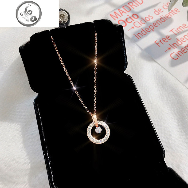 玫瑰金镶钻钛钢圆圈项链女锁骨链气质韩版个红ins吊坠学生潮 JiMi