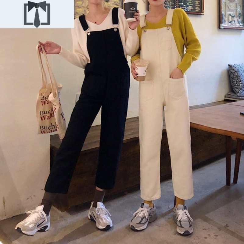 SUNTEK150小个子牛仔裤女直筒chic春季高腰显瘦八分裤可爱日系背带裤潮牛仔裤