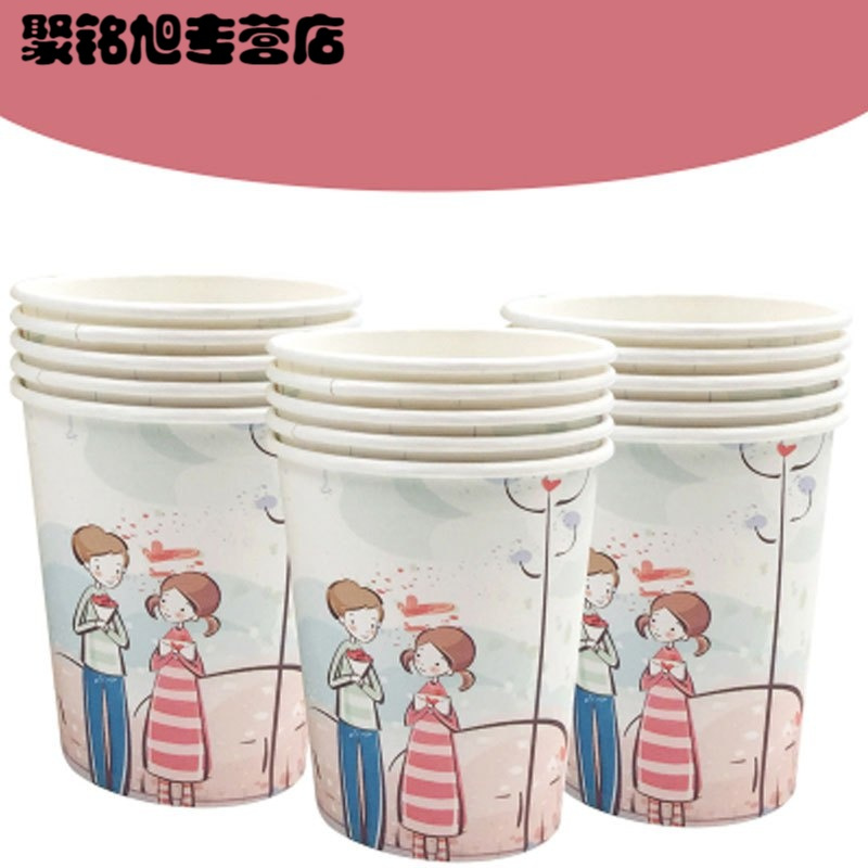 jia厚卡通情侣500只一次性杯子定制纸杯定做整箱家庭纸水杯子清洁用品一次性用品