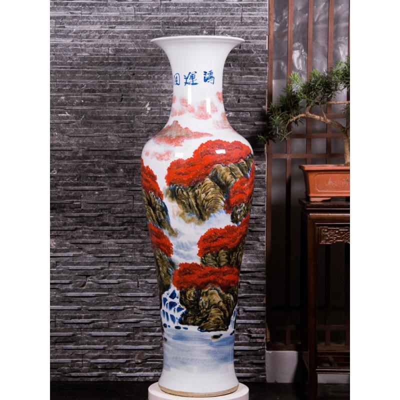陶瓷特大号大口大花瓶摆件 客厅落地电视柜装饰品花瓶景德镇 三维工匠 青花瓷(1.6米)