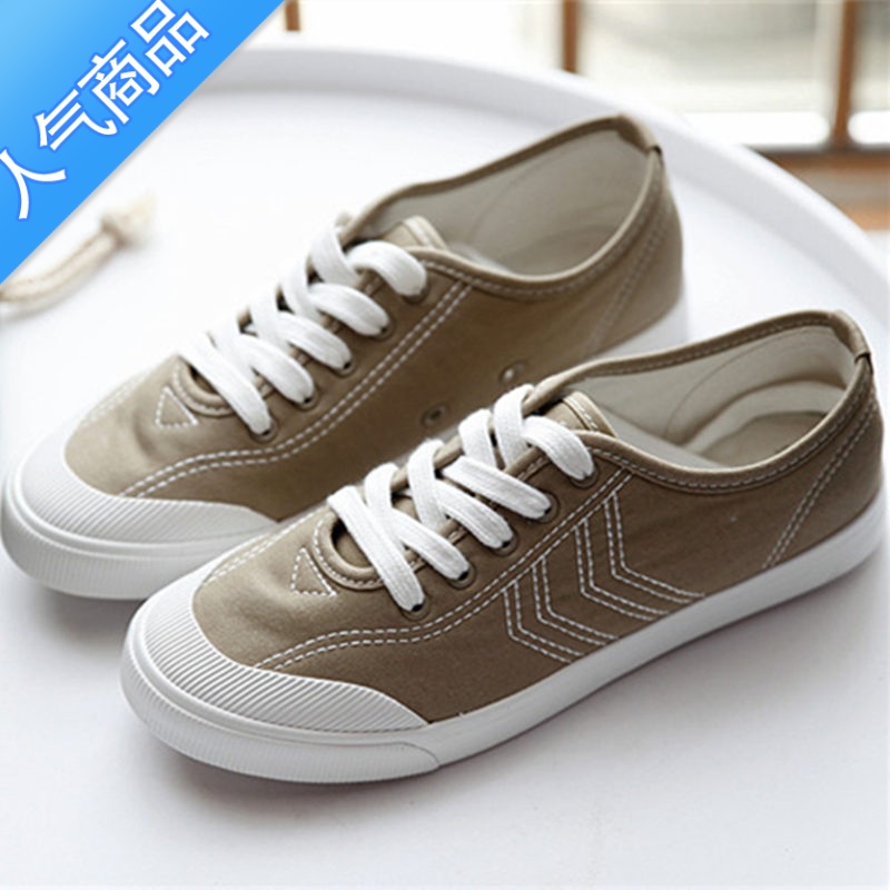 SUNTEK夏季女鞋新款帆布鞋低帮系带平底布鞋韩版百搭休闲板鞋透气小白鞋高清大图