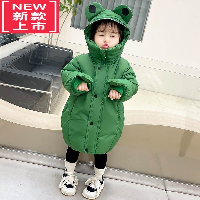 可莉允儿童棉服2022冬款韩版女童加厚卡通青蛙羽绒服棉衣男童长款外套潮图片