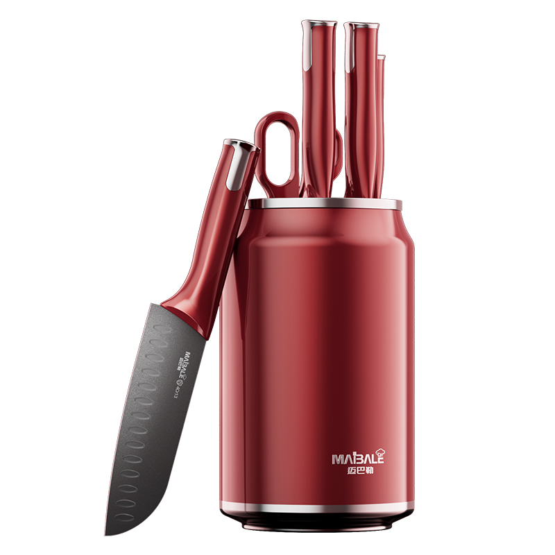 迈巴勒 M-D004 钛刃红色刀具套装厨房用具六件组合 玫红色 6件套
