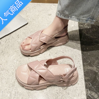 SUNTEK气质女凉鞋2023年新款韩版外观精致夏季厚底外穿海边沙滩鞋拖鞋女 8891凉鞋粉色 39偏小一码