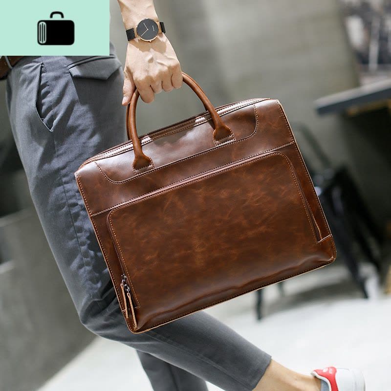 男包 韩版男士手提包时尚潮流公文包商务简约休闲个性手拎包NEW LAKE 咖啡色收藏送礼品图片