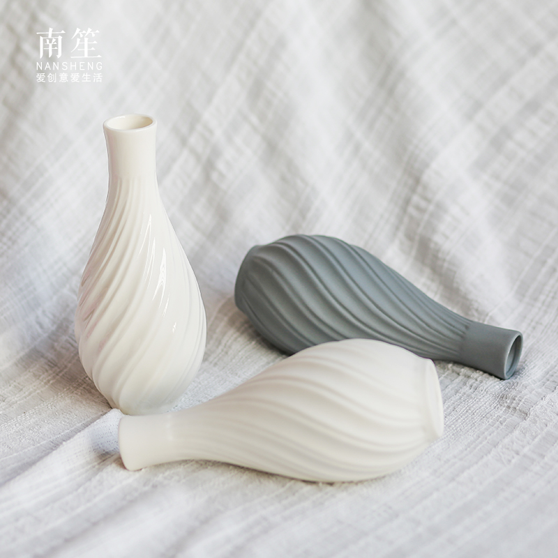 家居饰品仿真花干花花器陶瓷小花瓶台面摆件装饰品工艺品 三维工匠 磨砂白[语嫣]+樱花高清大图