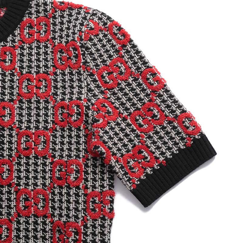 古驰 gucci 春秋款 女士羊毛短款圆领短袖针织衫羊毛衫毛衣731007 xkc