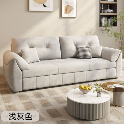 布欧格科技绒布沙发床两用 浅灰色【可拆洗绒布】 外宽1.85米椰棕款+储物