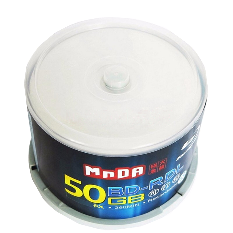 铭 大 金 碟(MNDA)BD-R DL 1-6速 50G 蓝光可打印 50片桶装 蓝光空白光盘 刻录光盘