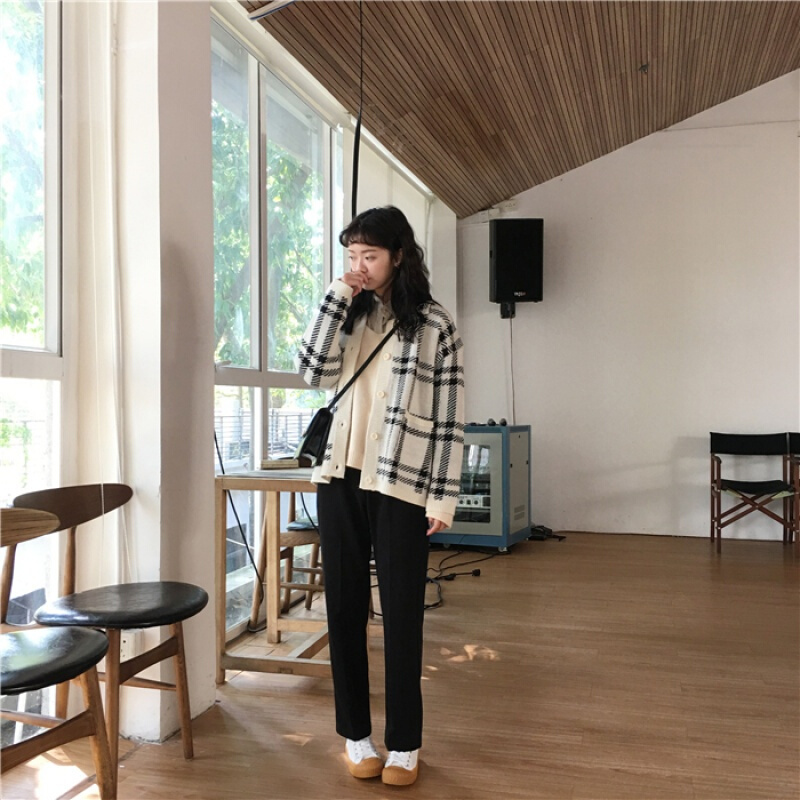 春秋韩国chic风百搭高腰休闲裤学生基础款显瘦黑色直筒西装裤女潮黑色
