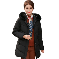 yaya鸭鸭2018春冬季新款女 狐狸毛领连帽中长款中老年妈妈装羽绒服B-58239