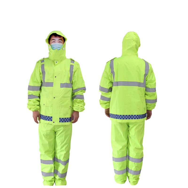 汉盾(HANDUN) HD-RAC004 带反光条双层分体雨衣(带网格内衬,PVC)荧光绿 1件