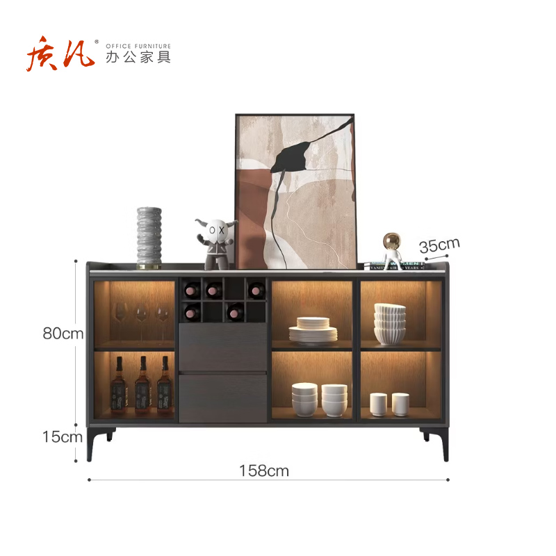 苏宁 质凡 现代简约岩板储物柜家用置物架餐边橱柜/ZF-CG026/1580*350*950mm高清大图