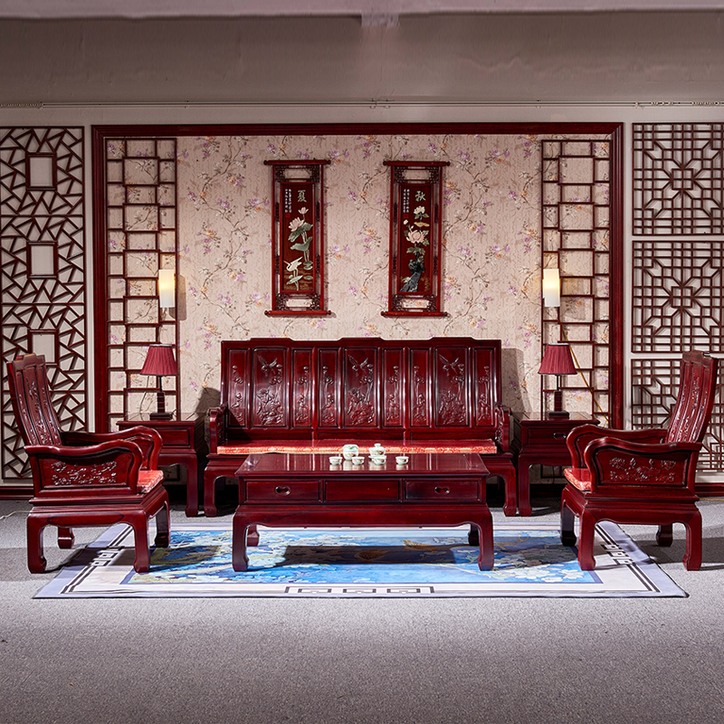 琪梦红木家具南美酸枝木如意万字中式沙发五件套客厅实木沙发组合