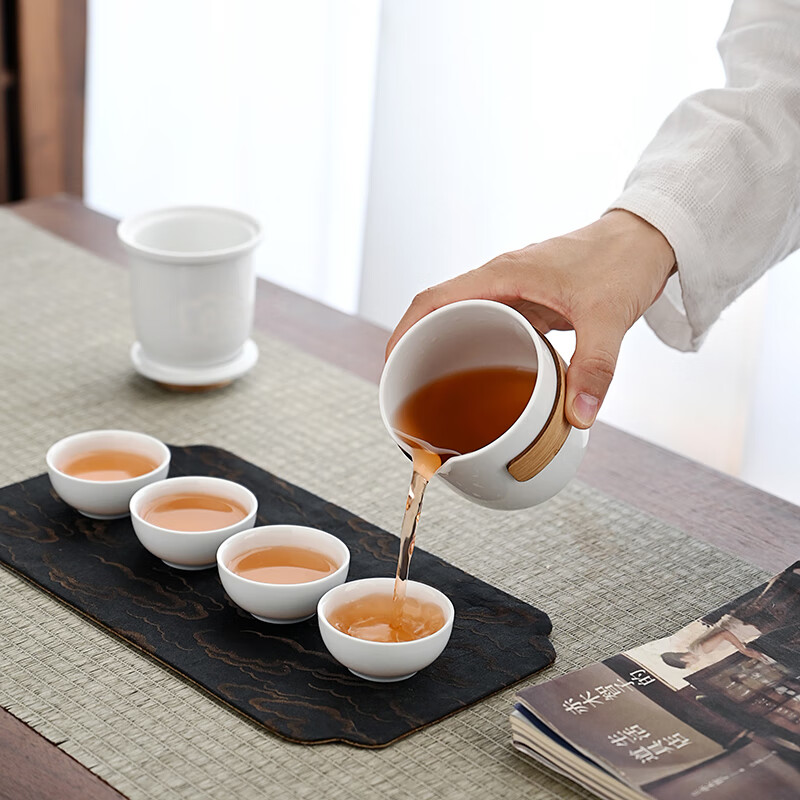 金镶玉 智慧白瓷旅行茶具 便携式茶具套装 泡茶壶240m 杯子45ml高清大图