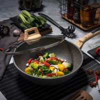 AMERCOOK欧式麦饭石炒锅不粘锅28cm 家用合金炒菜锅平底锅不粘锅带可视锅盖 阿尔菲塔多功能加厚复底锅具