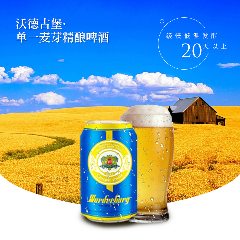 沃德古堡wurderburg 单一麦芽精酿啤酒320mL*24听国产整箱装原浆清澈型