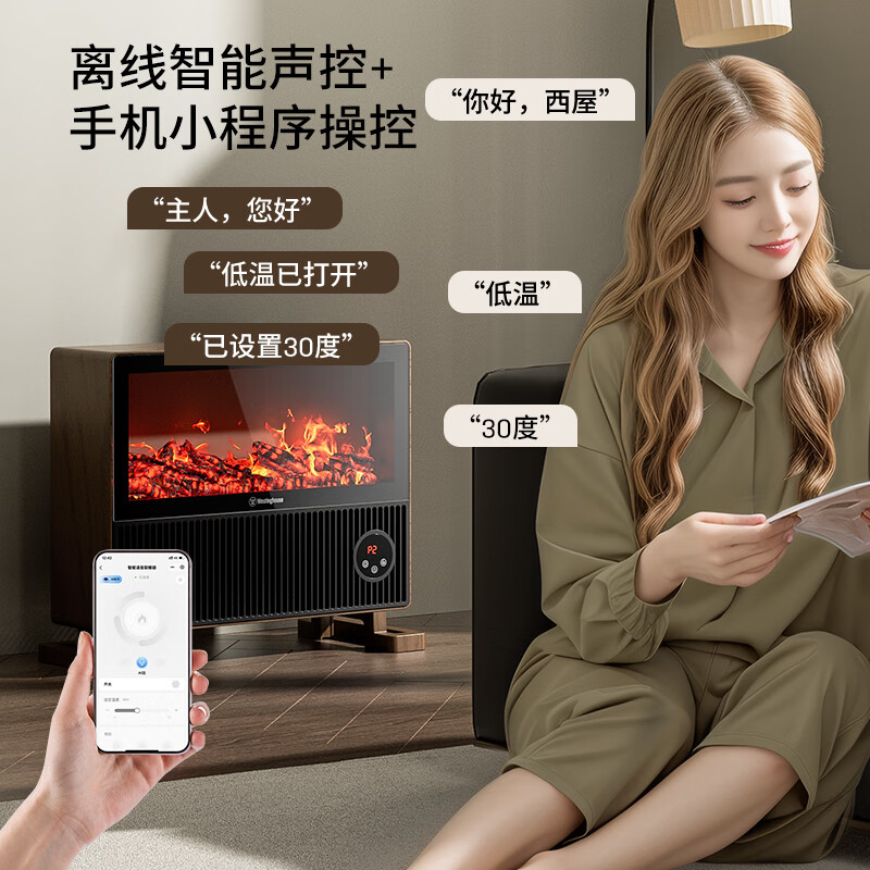 西屋 立式壁炉暖风机 WTH-666Y [智能语音交互]复古木纹高清大图