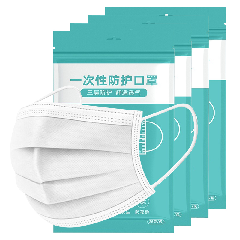 DXBG一次性白色囗罩成人含熔喷布防尘防飞沫三层蓝色防飞沫粉尘雾霾花粉透气防护口罩男女 三层白色(100只/4包)