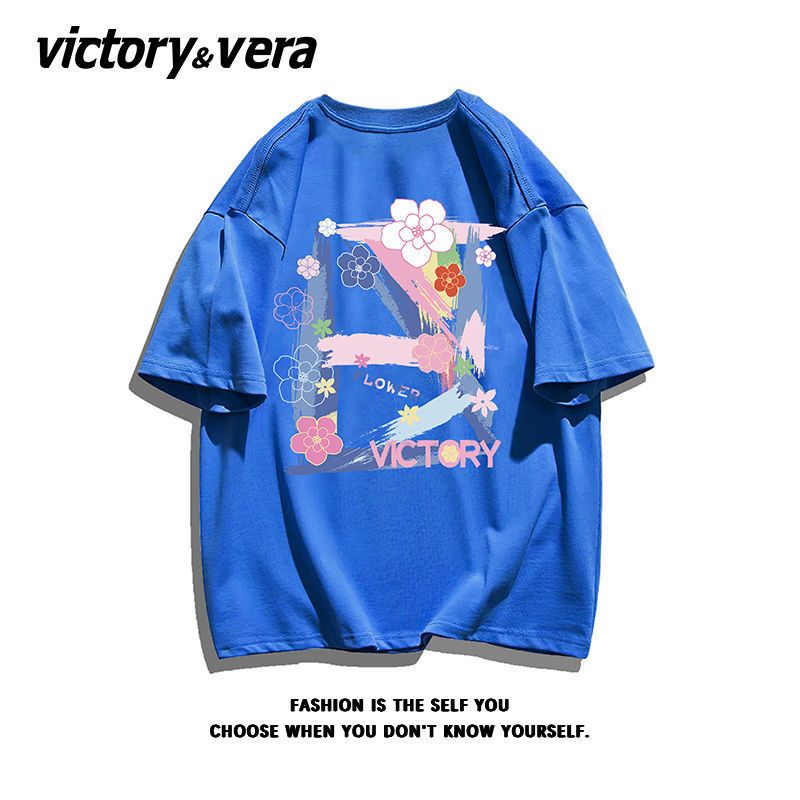 VICTORYVERA森系花朵印花2022夏季学生宽松小众纯棉短袖t恤女上衣