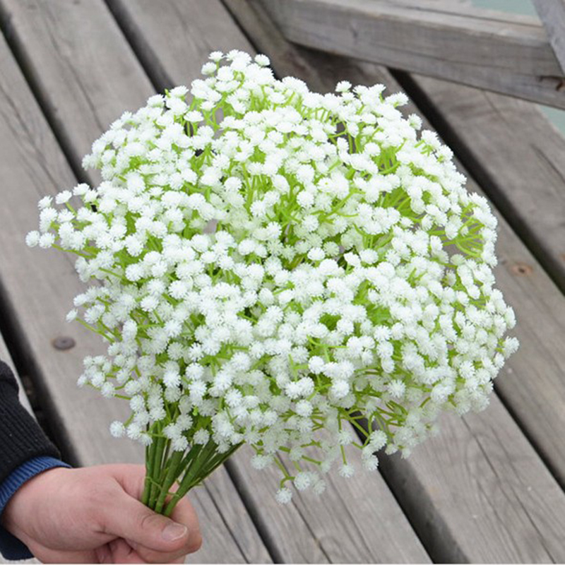 单支仿真花满天星假花绢花插花装饰花卉田园风装饰花艺摆件-白色5束