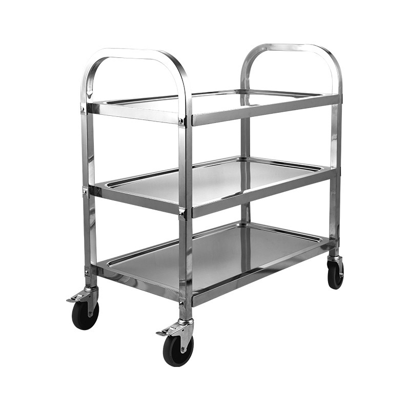 茶花 加厚201不锈钢小推车850*450*900mm中号三层餐车手推车