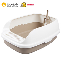 美卡(makar)半封闭式敞开猫砂盆漏砂踏板猫厕所防带出猫咪用品茶色大号