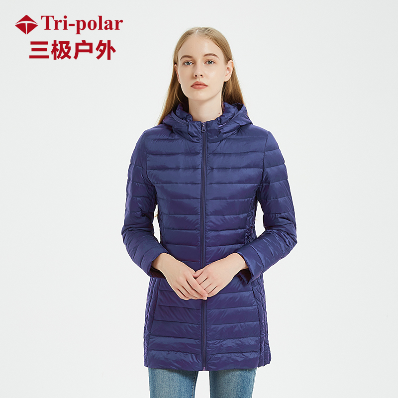 三极户外(Tripolar) TP8509 羽绒服冬季大码轻薄羽绒女中长款连帽装修身上衣外套时尚羽绒服
