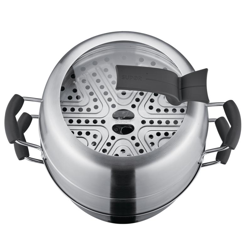 苏泊尔巧易取三层不锈钢可立盖复底蒸锅sz28v2