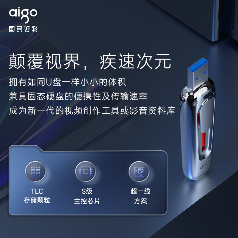 爱国者(aigo)Z398Pro优盘256GB USB3.2双接口高速固态U盘Type-C读速1070MB/s高清大图
