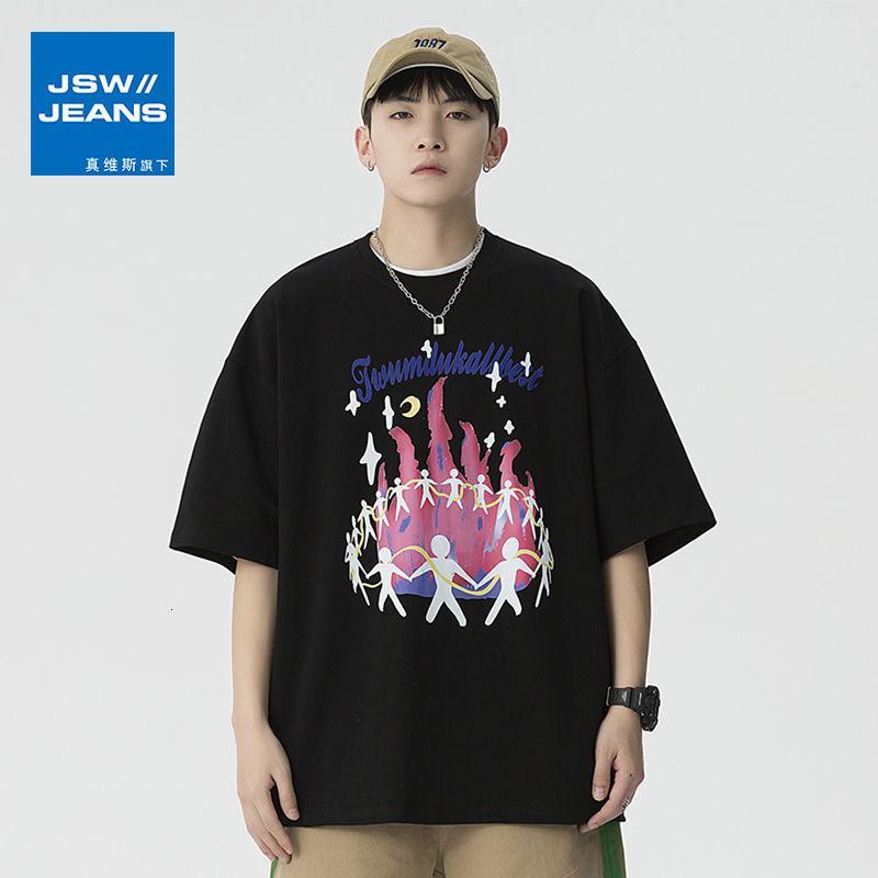 真维斯旗下JSW潮流宽松美式印花短袖T恤男夏季男装休闲帅气体恤男