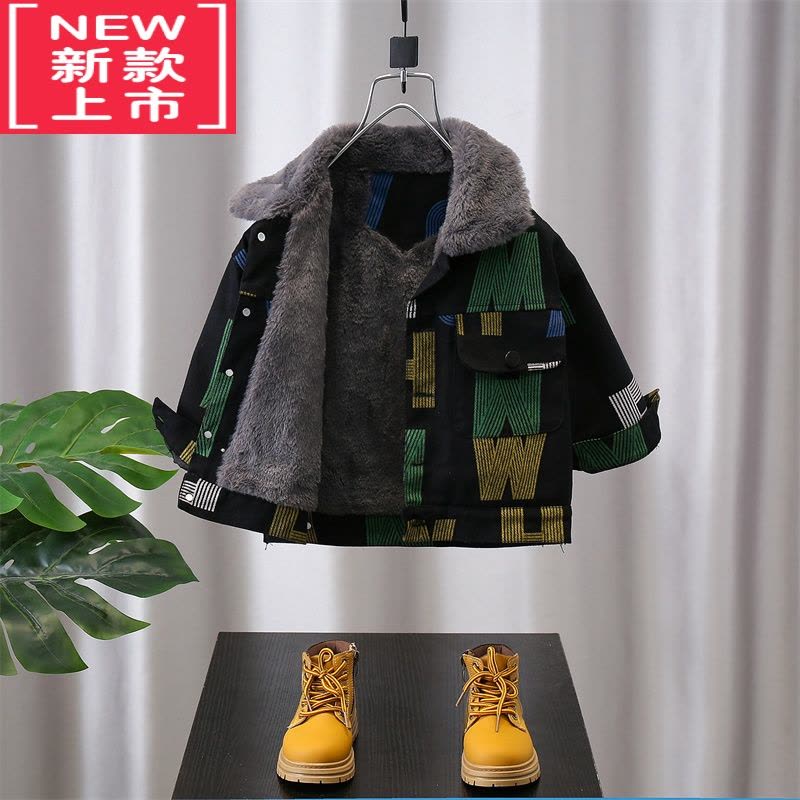 可莉允男童加绒牛仔外套秋冬装2022新款冬装韩版加厚棉衣儿童冬季洋气潮棉服图片