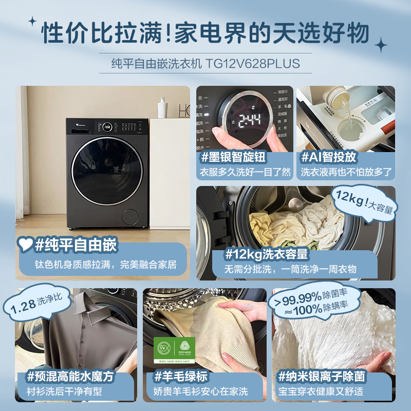 小天鹅(LittleSwan)滚筒洗衣机全自动家用 12KG水魔方 TG12V628PLUS 以旧换新高清大图
