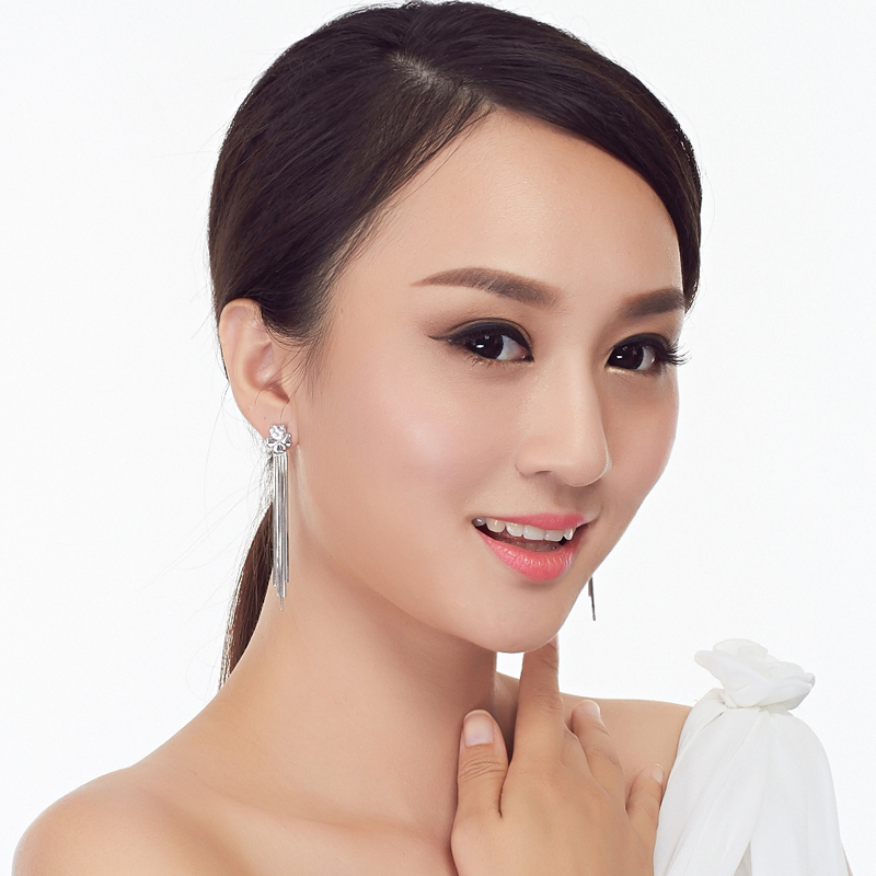 925银耳环饰品流苏长款耳坠 镶钻水钻三叶耳环耳钉气质女 生日情人节礼物送女朋友七夕情人节礼物