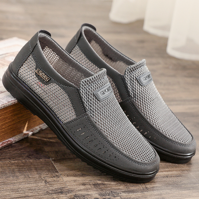 夏季爸爸鞋老北京布鞋男4546透气大码鞋网面休闲鞋厚底防滑老人鞋