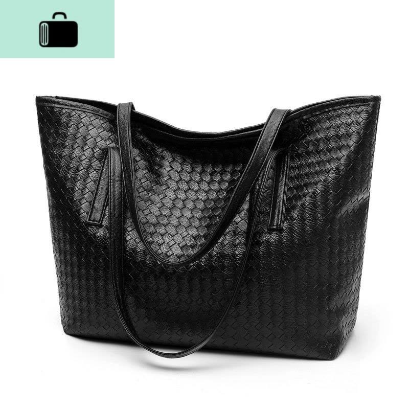 包包2020新款女包潮流编织包大容量单肩包时尚休闲托特包简约大包NEW LAKE 黑色女士单肩包图片