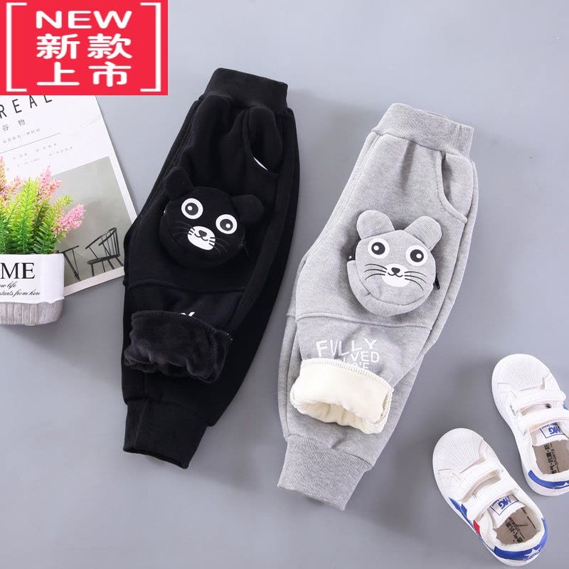 可莉允宝宝加绒裤子秋冬男童工装裤薄绒小童休闲裤一体绒保暖长裤洋气帅保暖裤图片