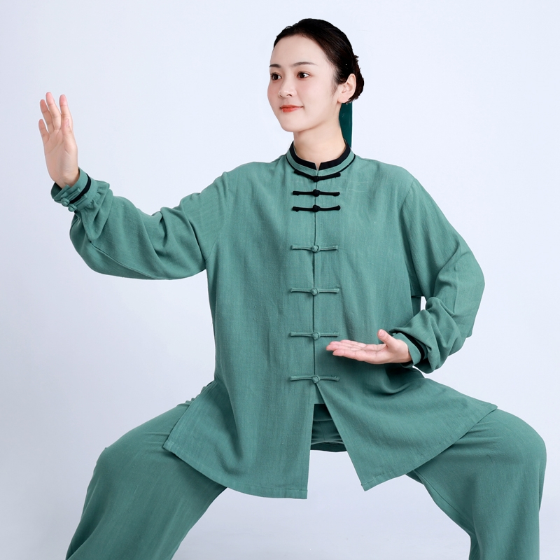 太极服女棉麻亚麻春秋装太极拳练功服男秋冬加厚服装视频