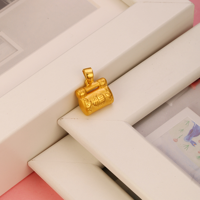 金一足金3D硬金长命富贵福字锁包 黄金吊坠 通用款儿童宝宝满月礼物 (定价)ACB022