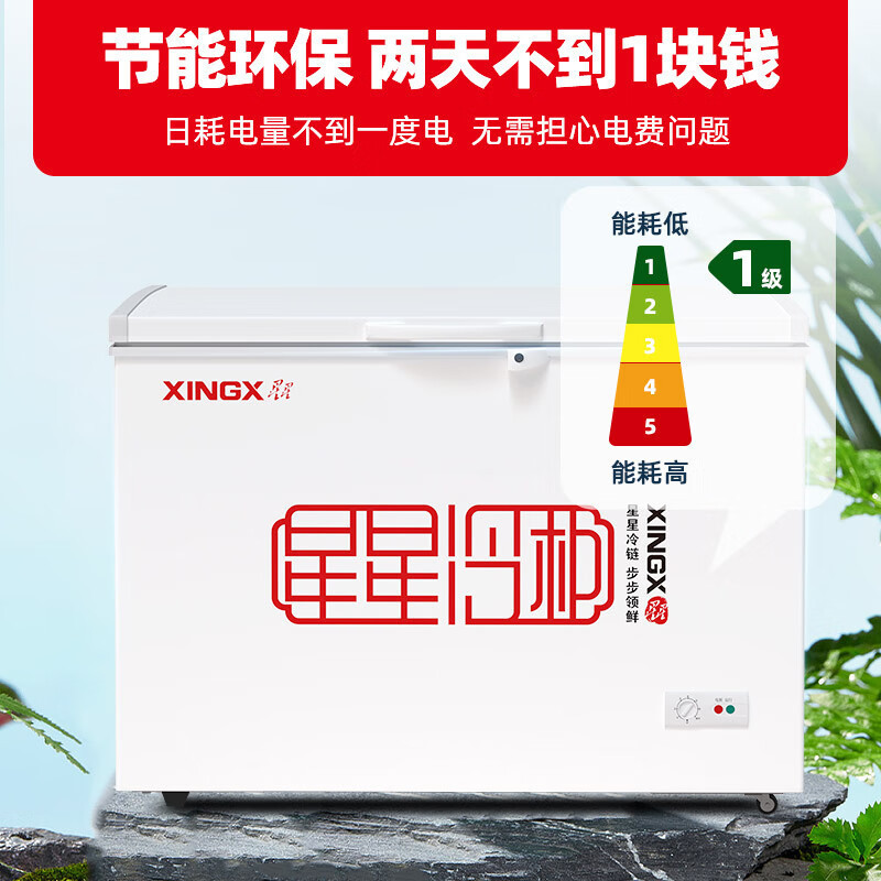 星星(XINGX) 305升 商用卧式冰柜 单温单箱冰箱 冷藏冷冻转换冷柜 安全门锁 顶开门 BD/BC-305E