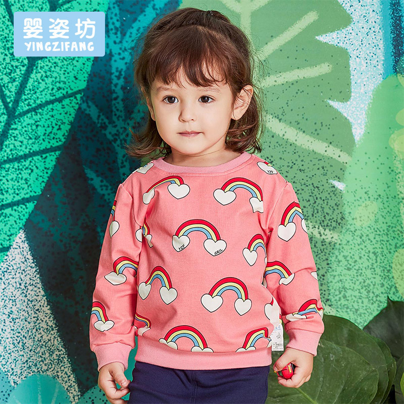 婴姿坊宝宝打底衫女童T恤圆领棉春装卫衣可爱幼儿长袖上衣