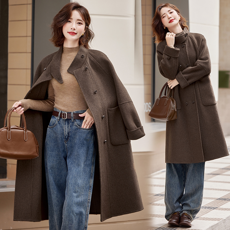 双面羊毛绒大衣女中长款2026秋冬新款加厚高端宽松羊毛呢外套棕色双面羊绒大衣女新款秋冬高级感气质大牌中长款羊毛呢高清大图