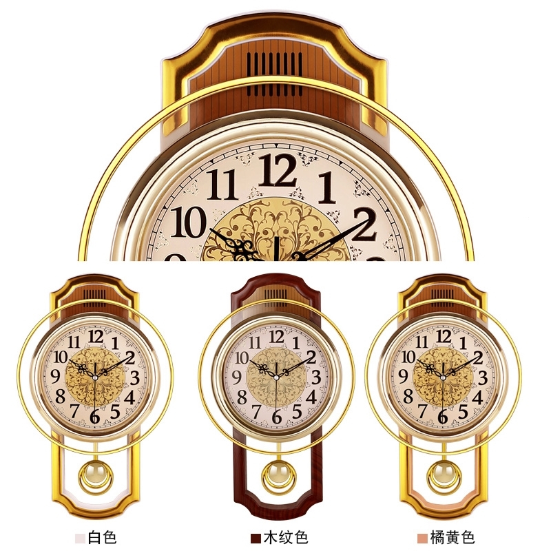 康巴丝(Compas)欧式复古摇摆挂钟客厅简约时尚挂表卧室 石英钟现代钟表 16英寸（直径40.5厘米） 木纹色 方形