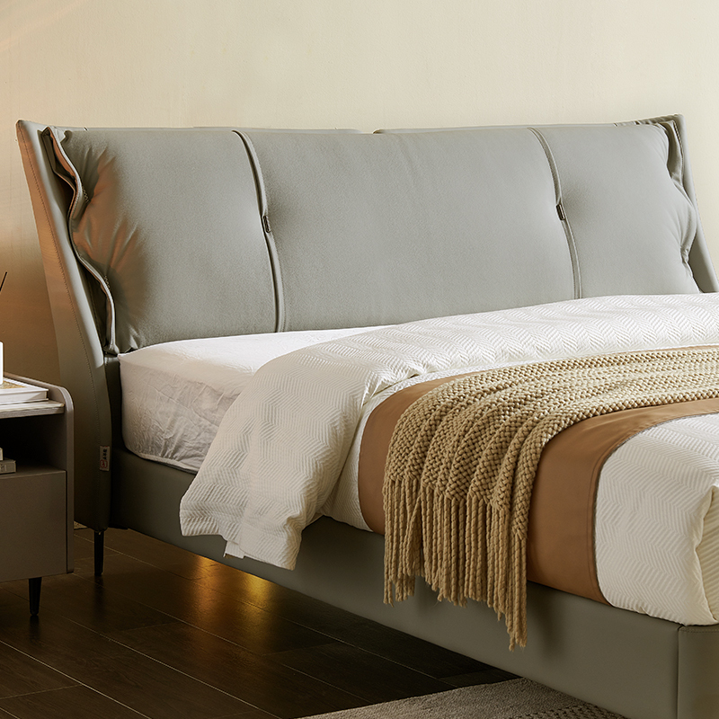 芝华仕cheers芝华仕现代简约极简真皮床主卧室婚房双人床头软包真皮