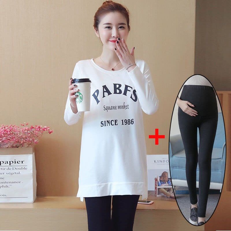 迪鲁奥（DILUAO)孕妇装2021秋冬新款纯棉孕妇时尚印花上衣孕妇托腹长裤孕妈装套装图片