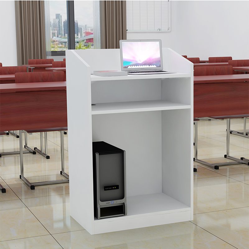 演讲台迎宾新款方形接待台发言培训台导购台教师讲桌主持台咨客台 白色100*63*40无抽_要穿线孔请备注